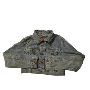 Y2K Star Denim Cropped Jacket Small Lightweight 90's Cotton Blend Hippie Grunge
